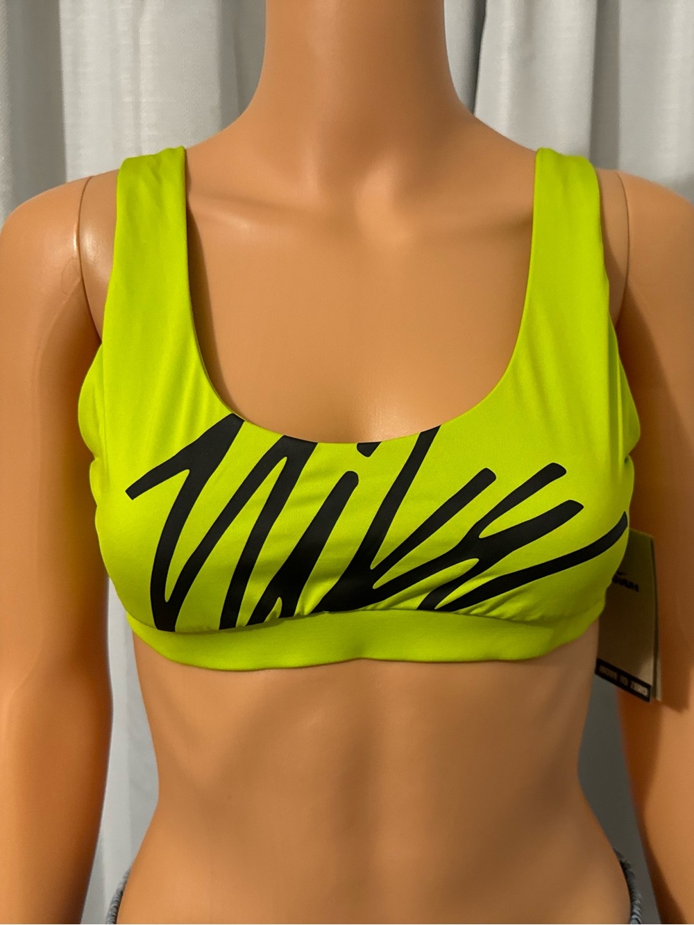 Cool Nike size M bright green logo swim bikini top women new